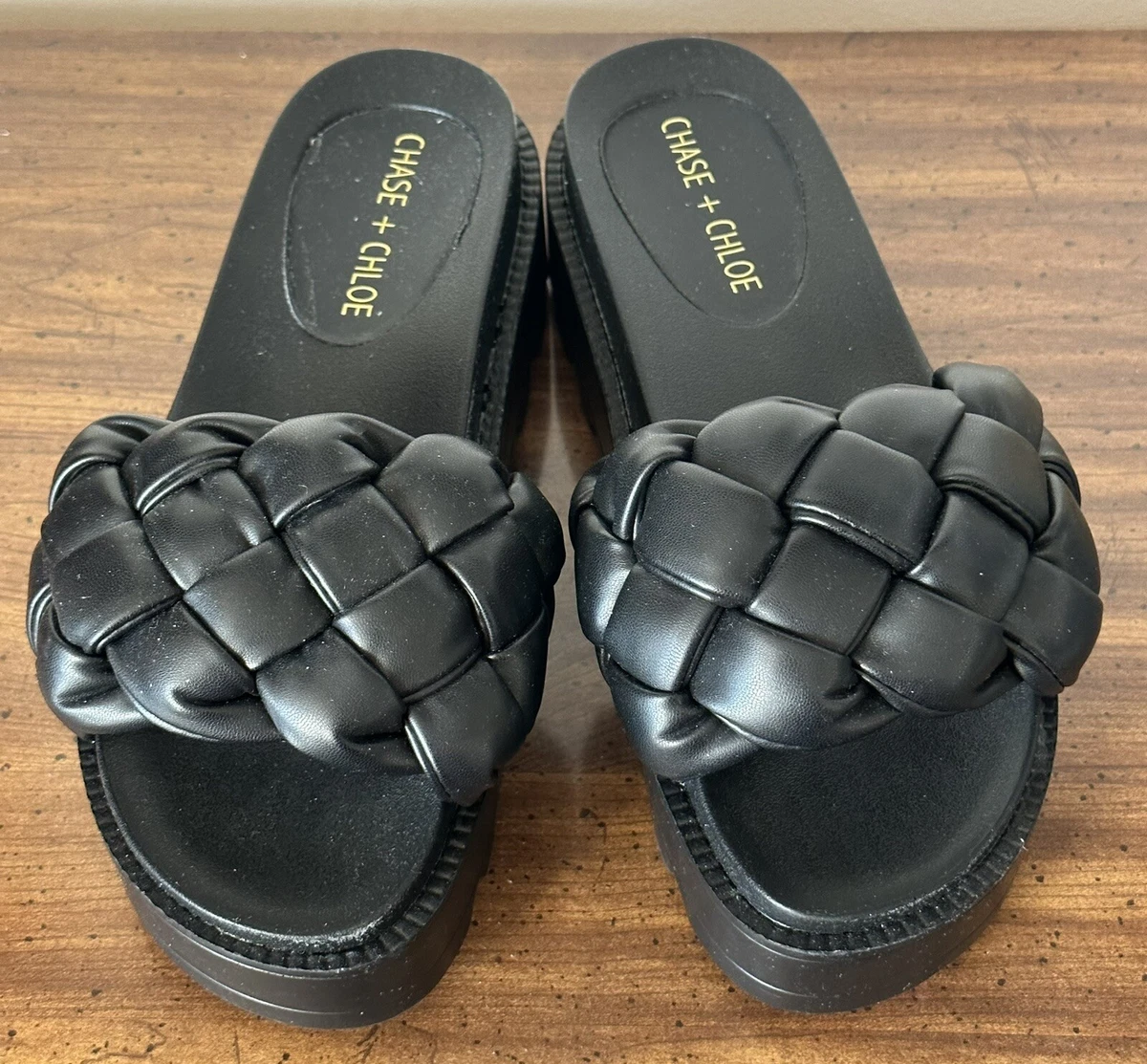 Chase Chloe Vegan Black Slides Size 7 eBay