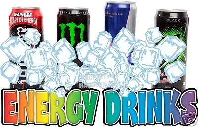HARBOUR SIGNS Energy Drinks Decal 14" Ice Cold Concession Food Truck Vinyl Menu Sign Sticker