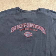 Vintage Harley Davidson Sweatshirt Mens 2XL Black Y2K Waffle Thermal Baggy Biker