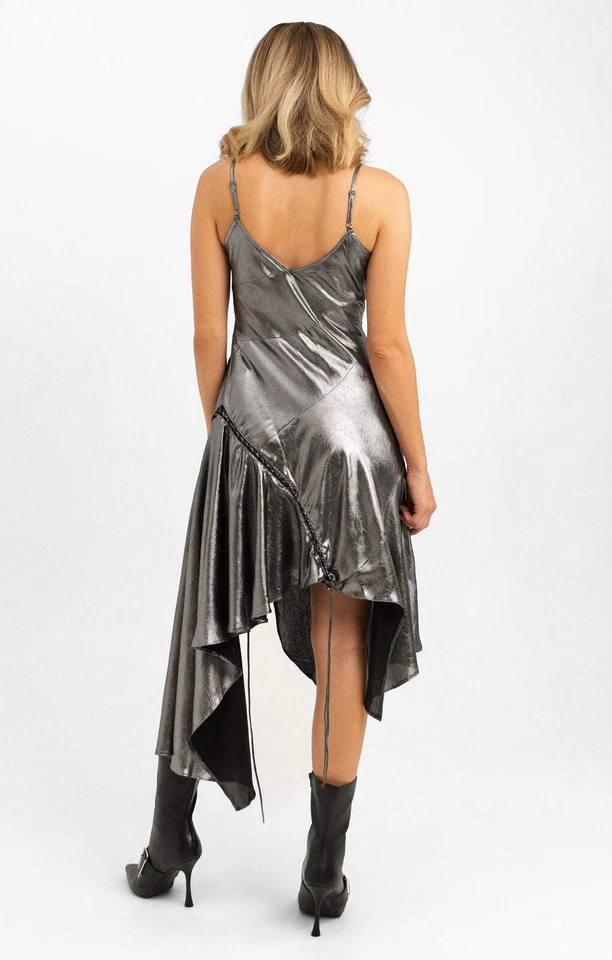 Vestido midi sin cordones asimétrico plateado Topshop para mujer con cuello en V PVP £56 Foto 2 de 4