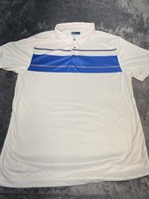 PGA Tour Polo Shirt Mens XL White Blue Striped Golf Performance Short Sleeve