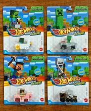 Hot Wheels Racer Verse Minecraft Chicken Jockey Creeper Steve & Spider- Set of 4