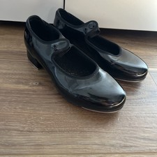 Bloch Girls Dance Tap Shoes Size 1 1/2 M Black Shiny Techno Tap