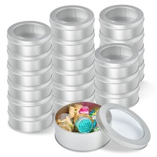 Metal Tin Cans, 20 Pack 6 Ounce Round Empty Containers, Metal Tins with Clear...