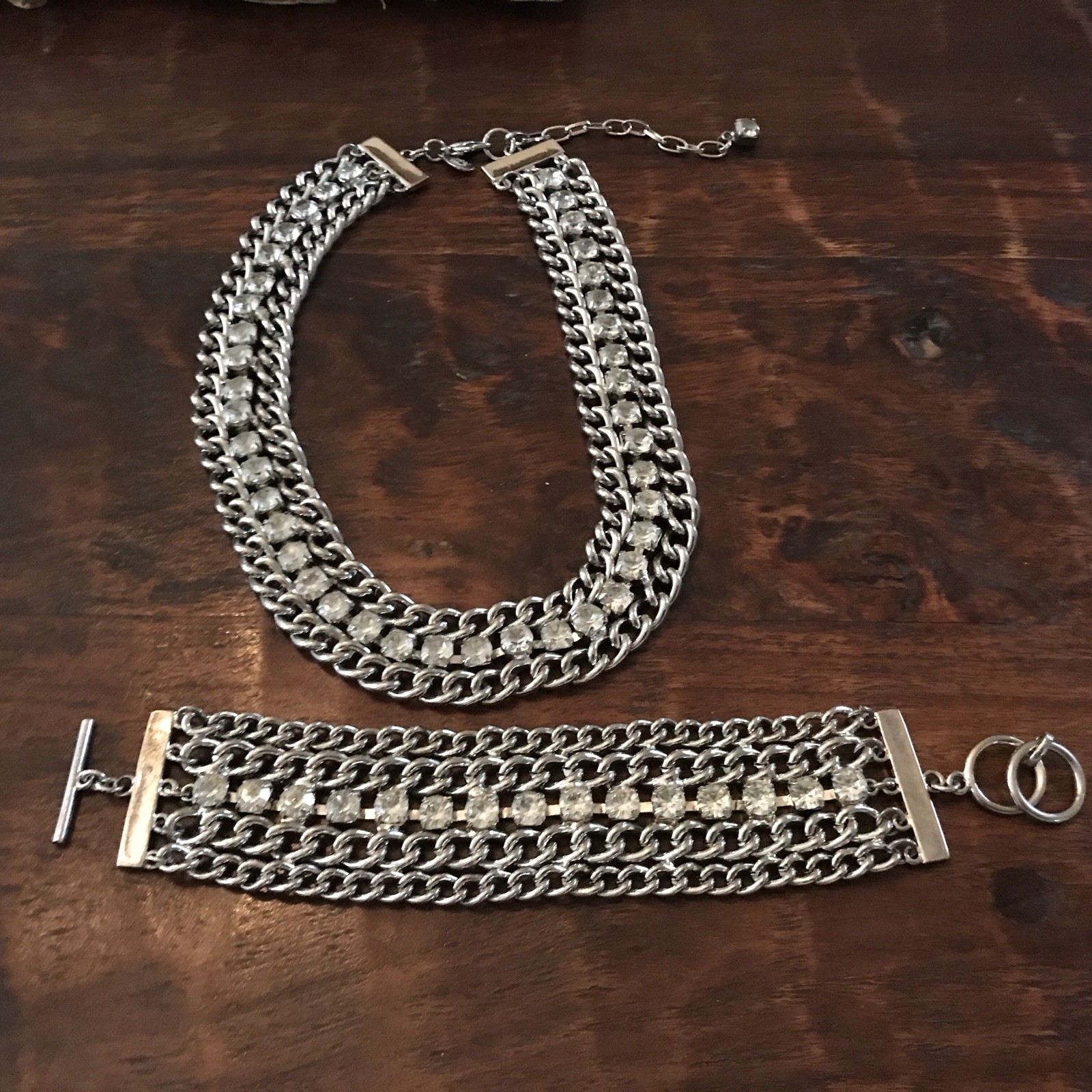 Cookie Lee Silver Tone Rhinestone Statement  Neck… - image 1