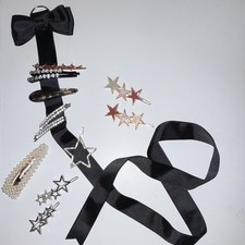 Assorted womens/girls hair clips and bow ribbon holder
