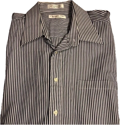 Camicia Christian Dior Chemise blu SS a righe 17" classica designer cotone carriera