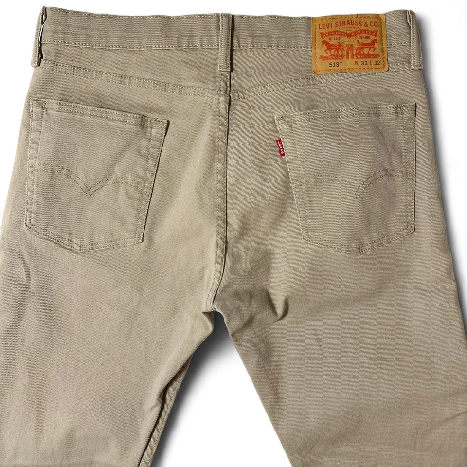 Levis 513 Slim Straight Jeans Pants Mens Actual Size 32x31 Beige Khaki Chino - Image 4 of 4