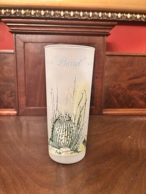 Vintage Frosted Glass Tumbler Blakely Oil & Gas Arizona Barrel Cactus Drink 