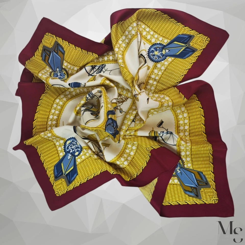 Rare & Vintage HERMES PARIS White /Gold VOITURES PANIERS Silk Scarf SQR 35" E.C  - Image 2 of 4