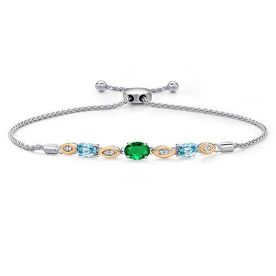 925 Silver and 10K Yellow Gold Nano Emerald and Blue Zircon and Lab Grown