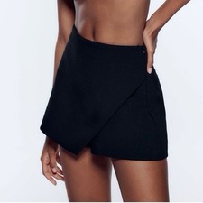 Zara Asymmetric Skort Black Size Small Women's Mini Skirt