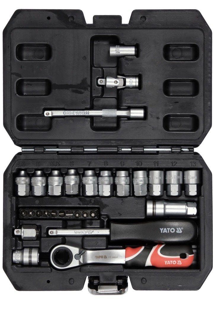Jeu de douilles traversantes spline 1/4 YATO YT-38650 en acier chrome vanadium de haute precision