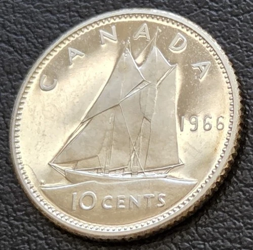 1966 Canada Silver 10-Cent Dime - Prooflike Mint Condition