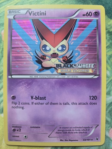 Victini Prerelease BW3: Noble Victories 43/101 Stamped Holo Rare Pokemon Card LP