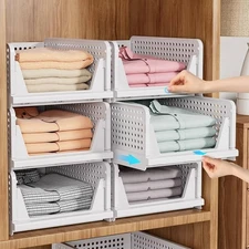 SNSLXH 5 Pack Stackable Closet Storage Basket, Multifunctional & Foldable Closet