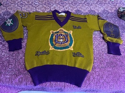 Vintage Original Omega Psi Phi Fraternity V Neck Med Sweater 100% Wool 1982