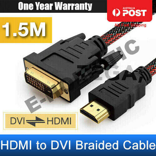 DVI to HDMI Cable Male DVI-D for LCD Monitor Computer PC PS Projector DVD Cord