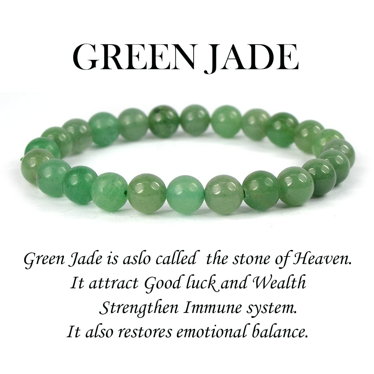 Bracelet Perles De Jade Vert - Reiki, Guérison, Pour Femmes Et Hommes
