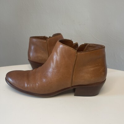 Sam Edelman Petty Leather Ankle Booties Boots Stacked Heel Brown Tan Women s 9.5