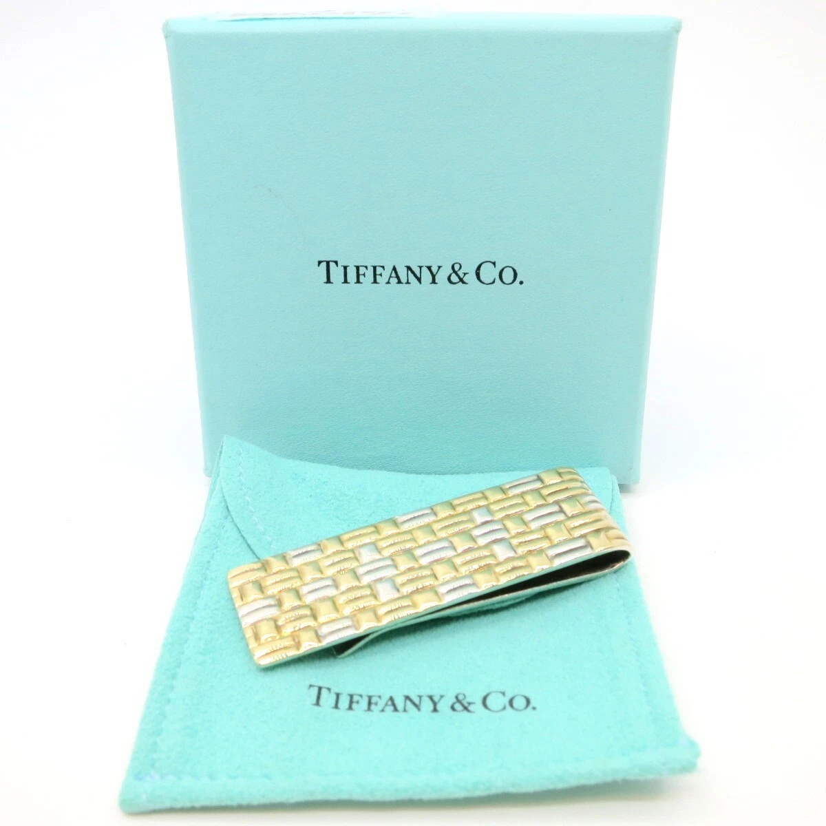 Authentic Tiffany & Co. 18K Gold Sterling Silver Basket Weave Money Clip  #160171