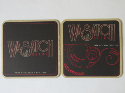 2 Beer Coasters Mats ~*~ Wasatch Brew Pub ~*~ Park City, Utah Brewery Since 1986