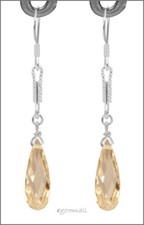 Sterling Silver Dangle Drop Earrings w/CZ Champagne 65378