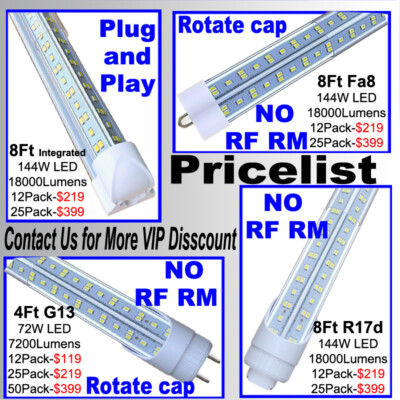 12-Pack 8FT T8 LED Tube Lights – 144W, 18000 Lumens, 6500K Daylight, Single Pin FA8