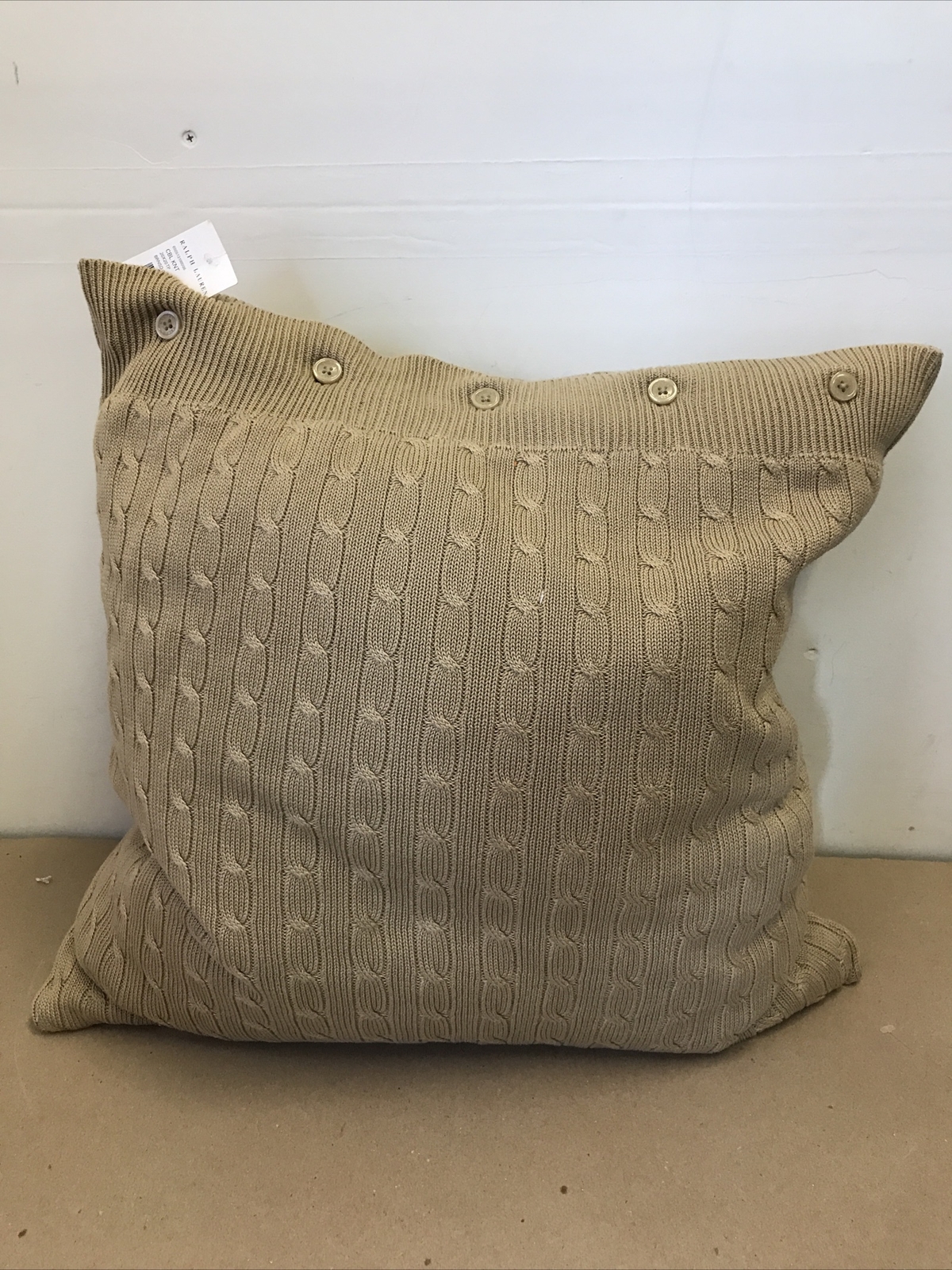 Ralph Lauren Cable Knit Palmer Burnished Chamois Tan Camel Throw Pillow