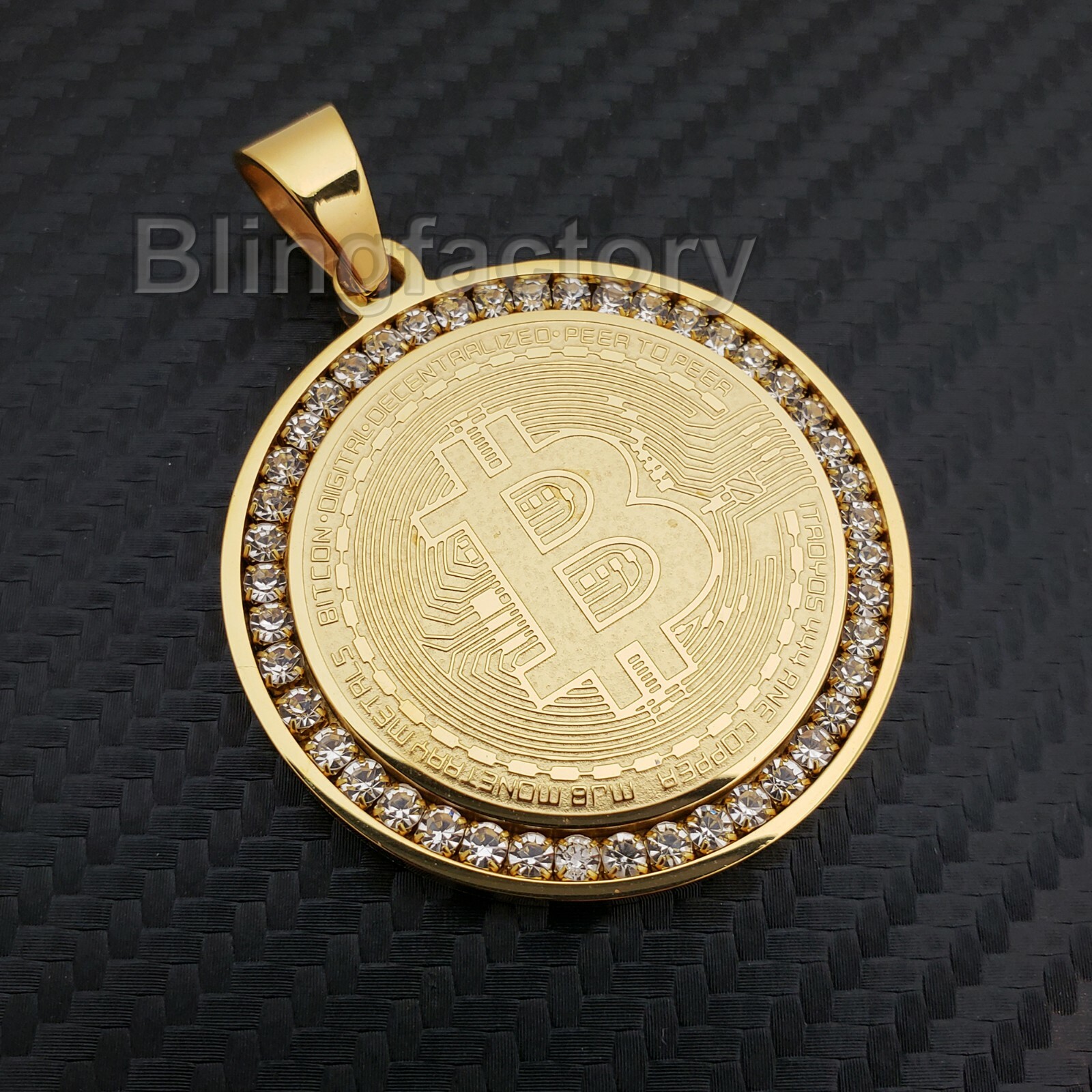 Iced Hip Hop Stainless steel BITCOIN Gold & Silver PT Medal Bling Charm ...