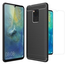 For Huawei Mate 20 X (5G) Case Carbon Fibre Cover & Glass Screen Protector