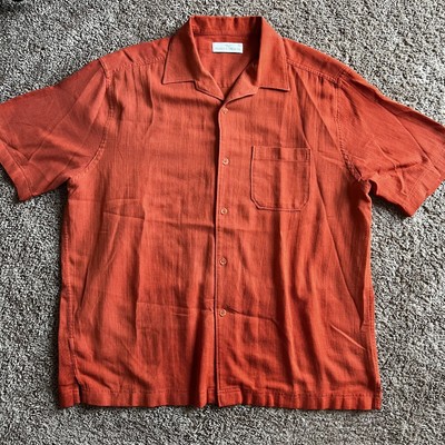 St Michael Marks & Spencer Florida Linen Shirt Mens XL Orange Short Sleeve
