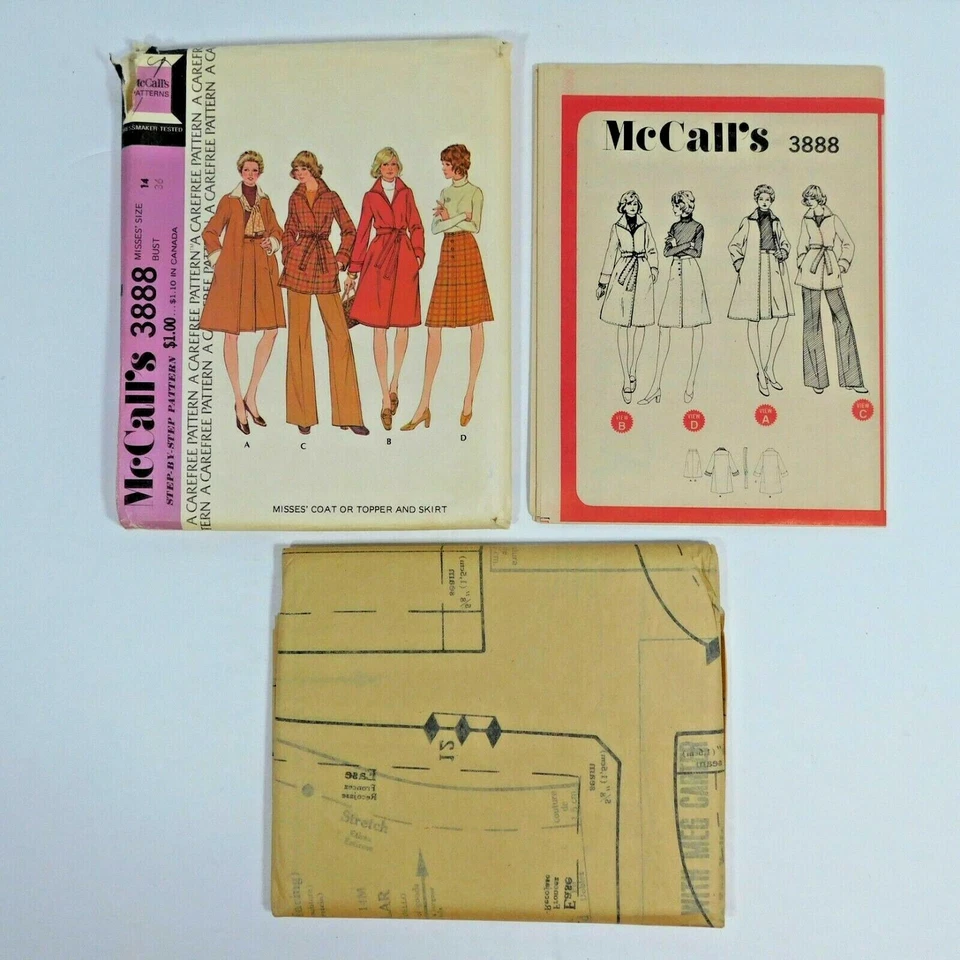 McCalls 3888 Misses Coat Topper Skirt Sewing Pattern Size 14 Bust 36 Uncut - Image 2 of 4