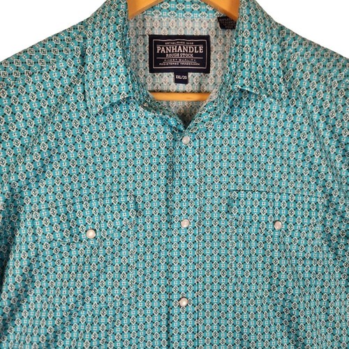 Panhandle Slim Shirt Boys XXL Blue Western Aztec Print Pearl Snap Rough Stock - Picture 2 of 8