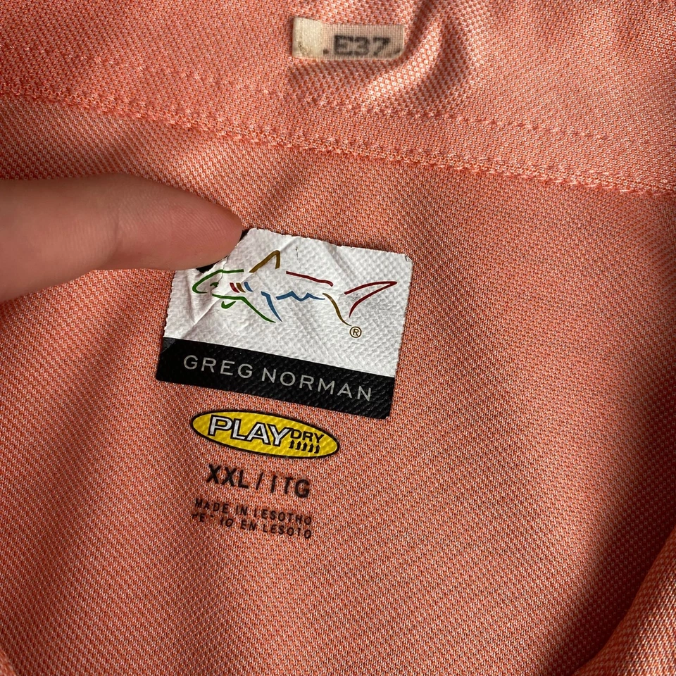 Greg Norman Polo Shirt Men's Size XXL Pink Peach Striped Short Sleeve Play Dry - Image 3 of 4
