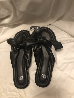 Time And True Size 6 Woman s Black Flip Flip SKU WQ8 With Knot Bow