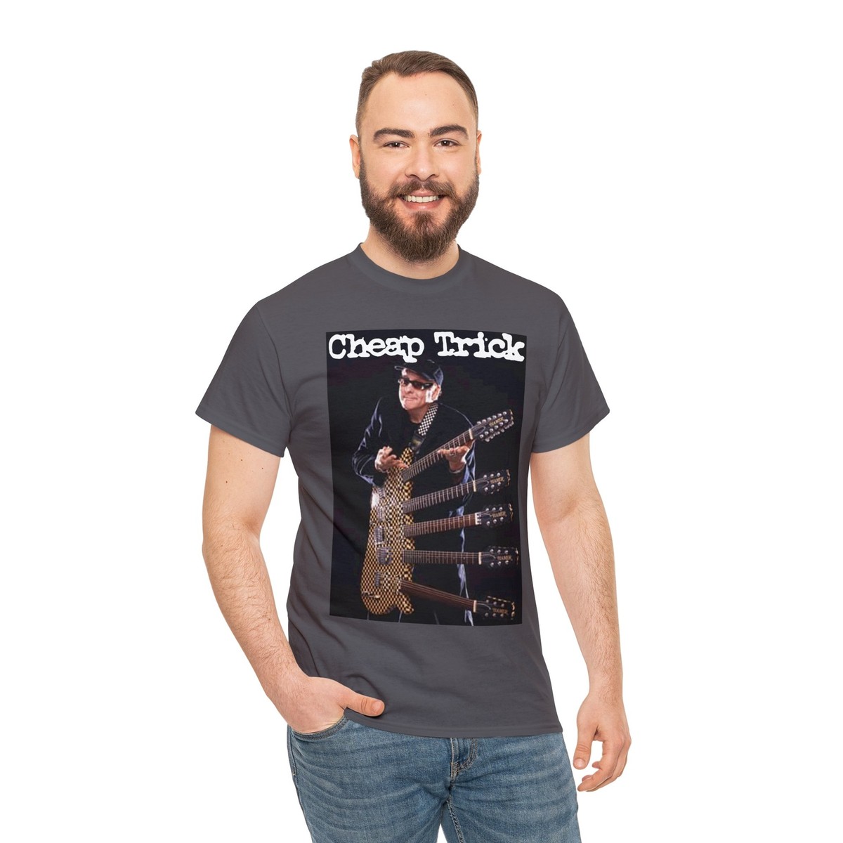 Cheap Trick Rick Nielson and his 5 Neck Guitar unisex Short Sleeve