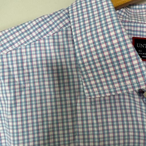 UntuckIt Long Sleeve Button Up Men Large Blue White Plaid Nylon Blend Lightweigh - Picture 3 of 6