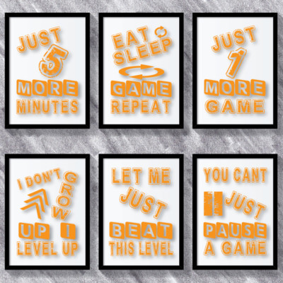 Orange Gaming Drucke Jungenzimmer Spielzimmer Poster Gamer Wandbild Schlafzimmer Deko