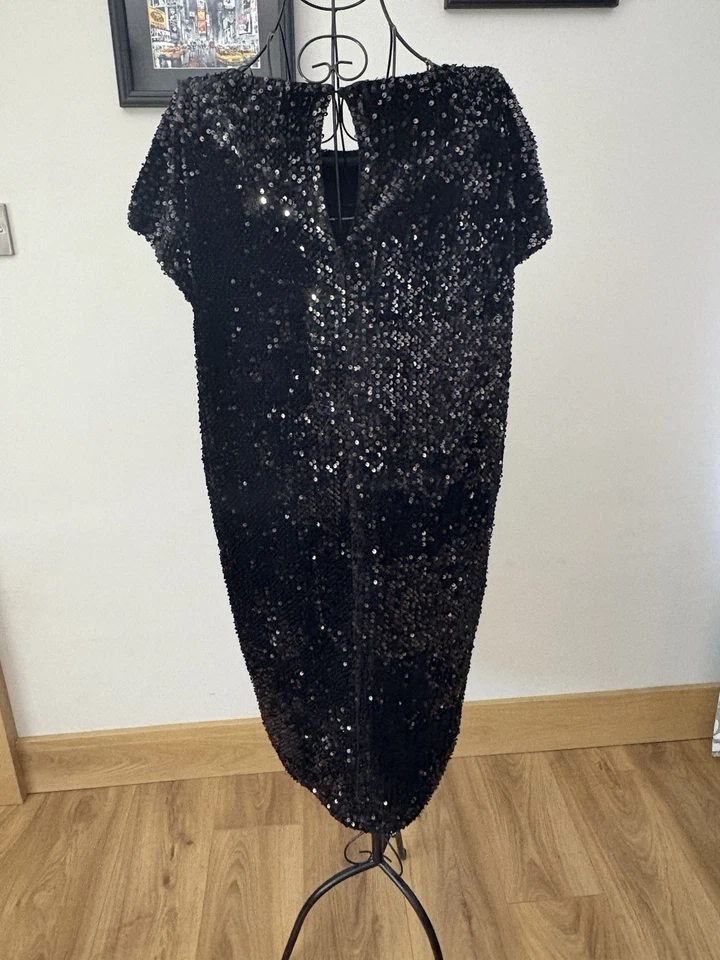 Next Women's Black Sequins Party Dress In Size 16, Length 36 Inches - Image 4 of 4