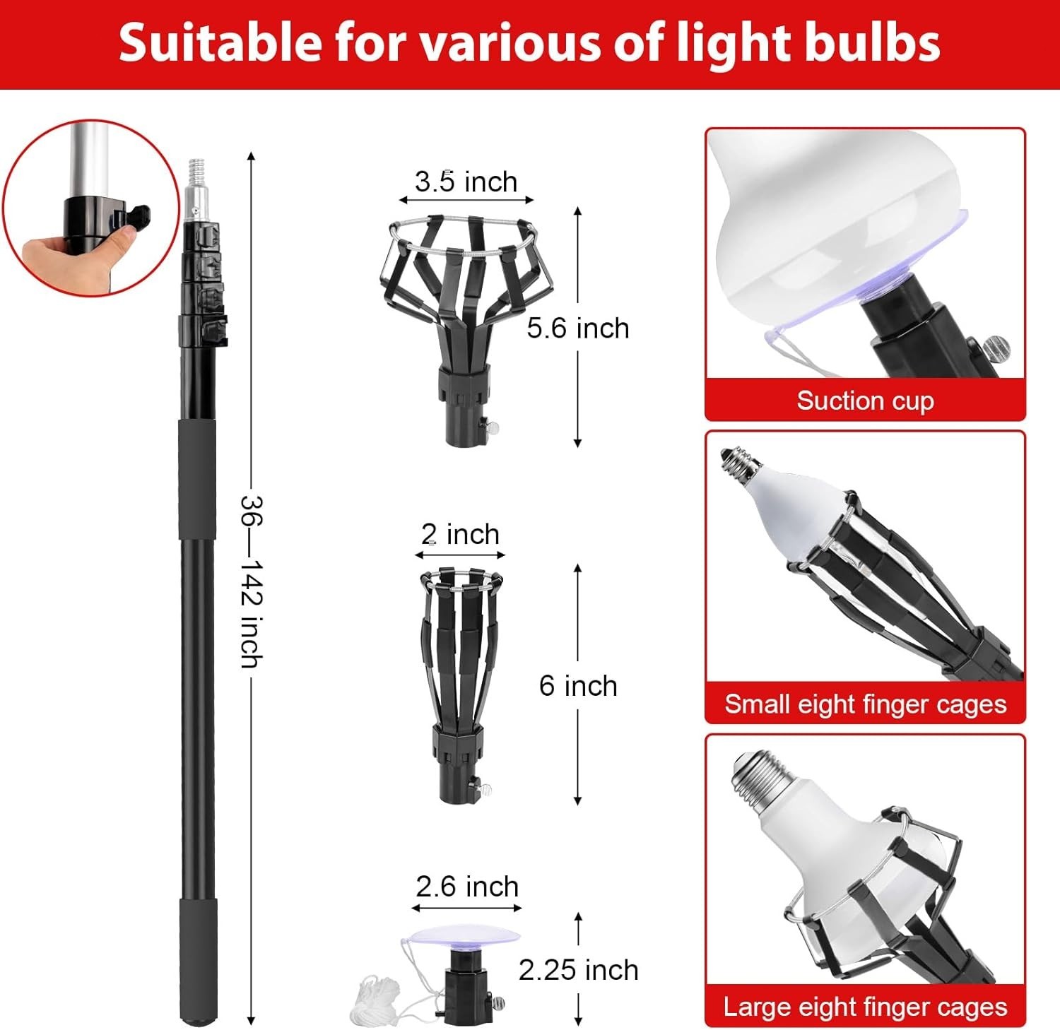 TOOVEM 12FT Light Bulb Changer for High Ceiling Extension Pole Removal Tool