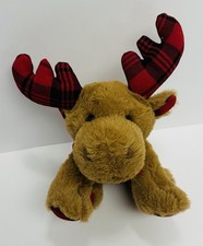 MTY International Brown Christmas Holiday Moose Red Plaid Antlers 9" Stuffed Toy