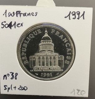 RARE : 100 francs PANTHEON argent 1991 frappe courante