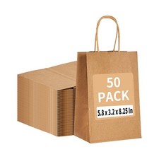 50 Pack Kraft Small Paper Bags with Handles Bulk, 5.8"x3.2"x8.25" Brown Gift ...