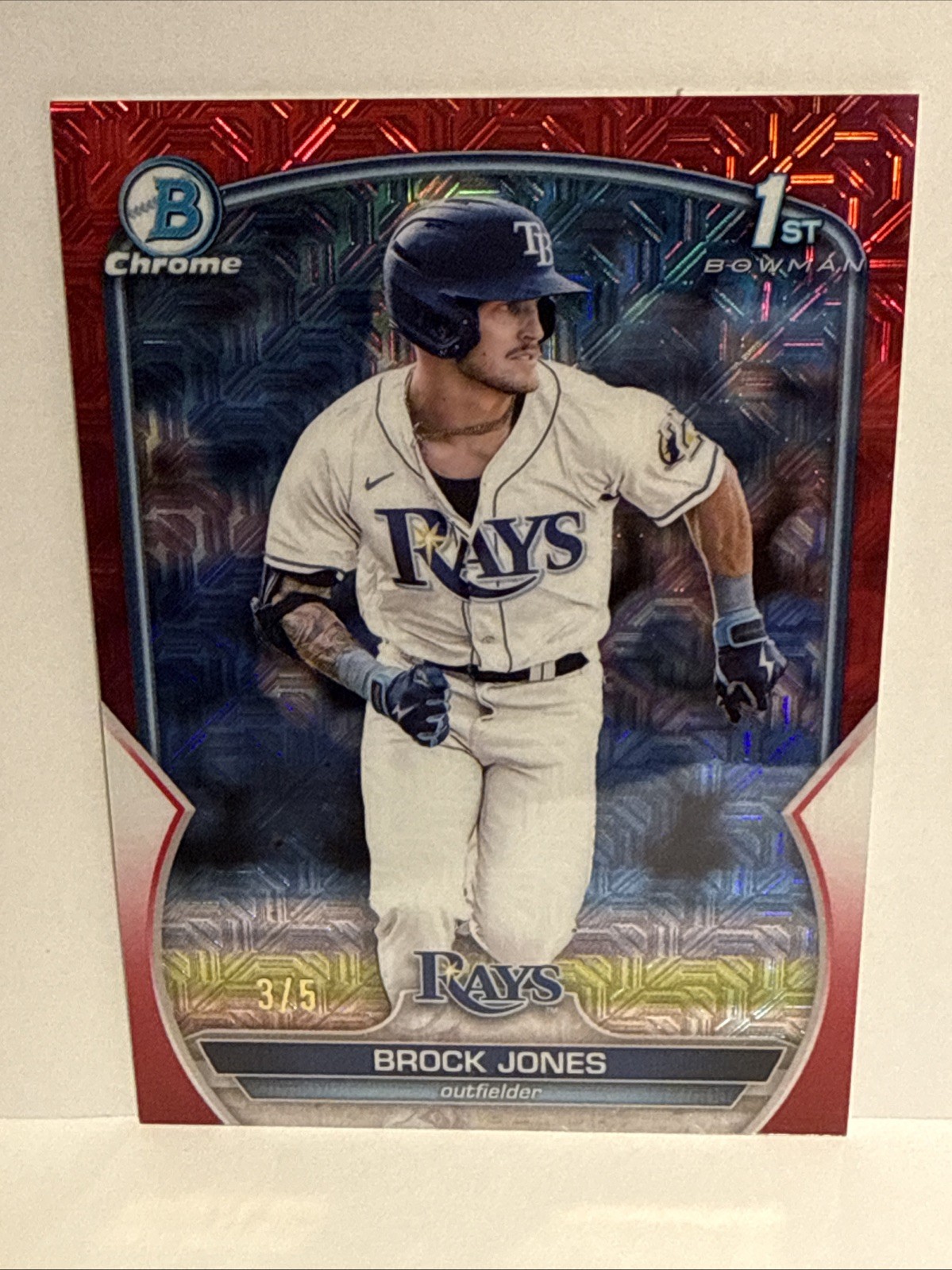 2023 Bowman Brock Jones 1st Red Mojo Red /5 Chrome Refractor #BCP-115 Rays