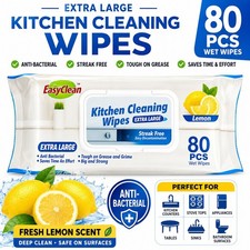 80pcs Pack Extra Large Kitchen Surface Dirt Cleaning Wipes – Fresh Lemon Scent