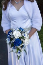 Wedding Sleeveless Dress Silver Rhinestone Sash White Bolero Shrug Small Medium
