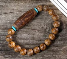 ADLERHOLZ Duftholz geschnitzt Buddhistisches Tibetisches Neun-Augen-Dzi Armband
