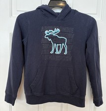 Abercrombie Kids Hoodie Sweatshirt Large Moose Logo Navy Blue Size 13/14