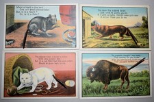 109c. 4 x DIV S BACK LITHO PC S: CAT, RAT, DOG, BUFFALO ALL WITH SPRING TAILS!